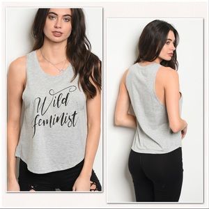 Wild Feminist Gray Printed Tank Top
